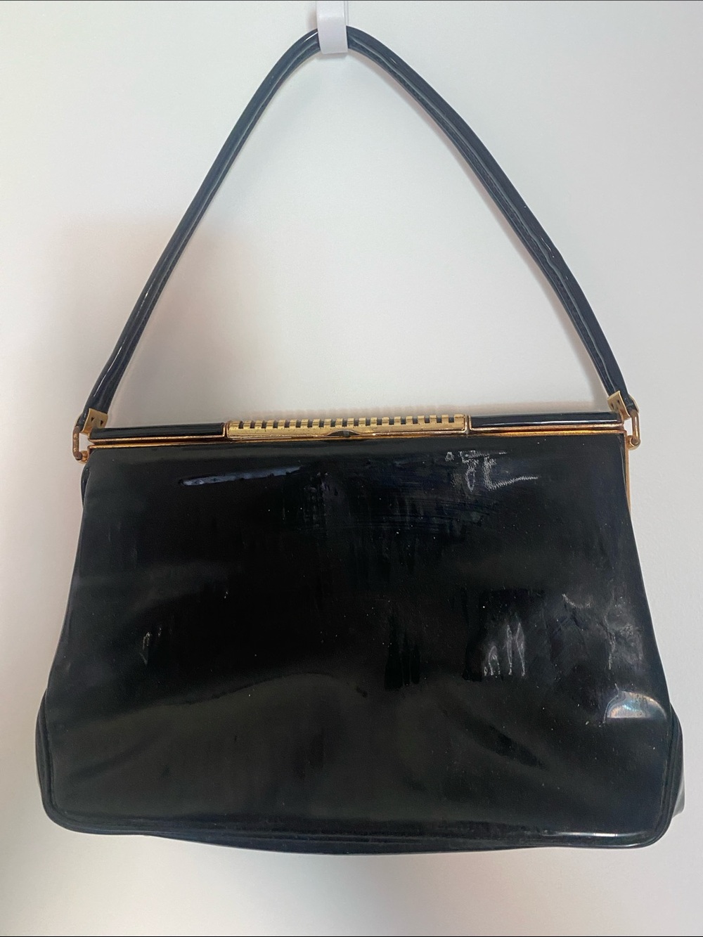 Coblentz Black Patent Leather Shoulder Bag with Gold Accents Vintage